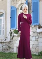 Tesettür giyim PEMBE TAŞ DETAYLI ABİYE ELBİSE 6776 