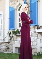 Tesettür giyim PEMBE TAŞ DETAYLI ABİYE ELBİSE 6776 