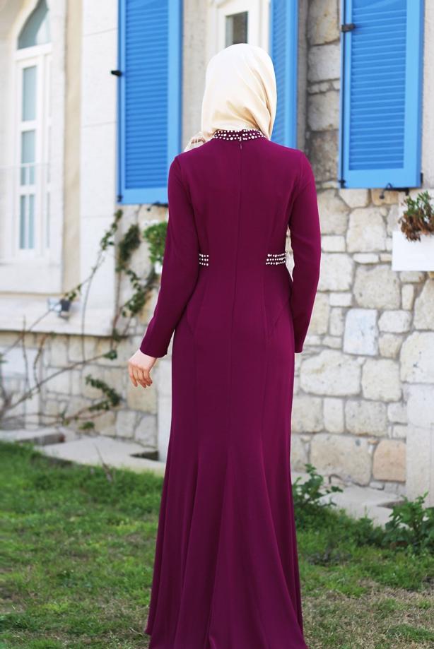 Tesettür giyim  TAŞ DETAYLI ABİYE ELBİSE 6776  - TRENDTESETTÜR