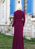 Tesettür giyim PEMBE TAŞ DETAYLI ABİYE ELBİSE 6776 