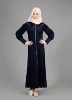 Tesettür giyim LACİVERT TAŞ BASKILI FERMUARLI FERACE 8129