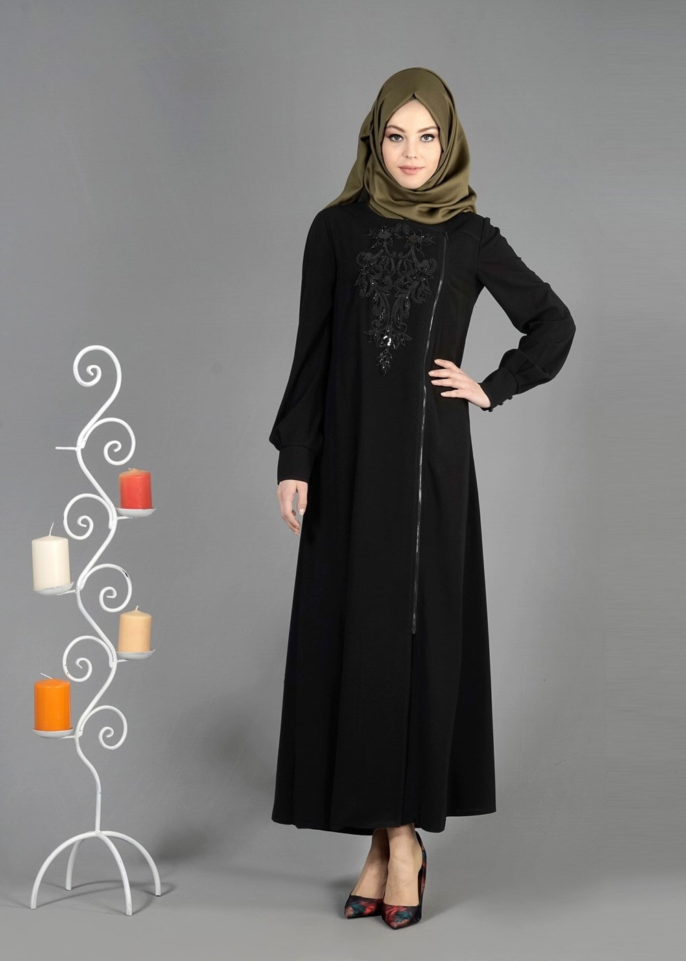 Tesettür giyim SİYAH T 8156 Gino Tesettür Ferace-Alv Fashion