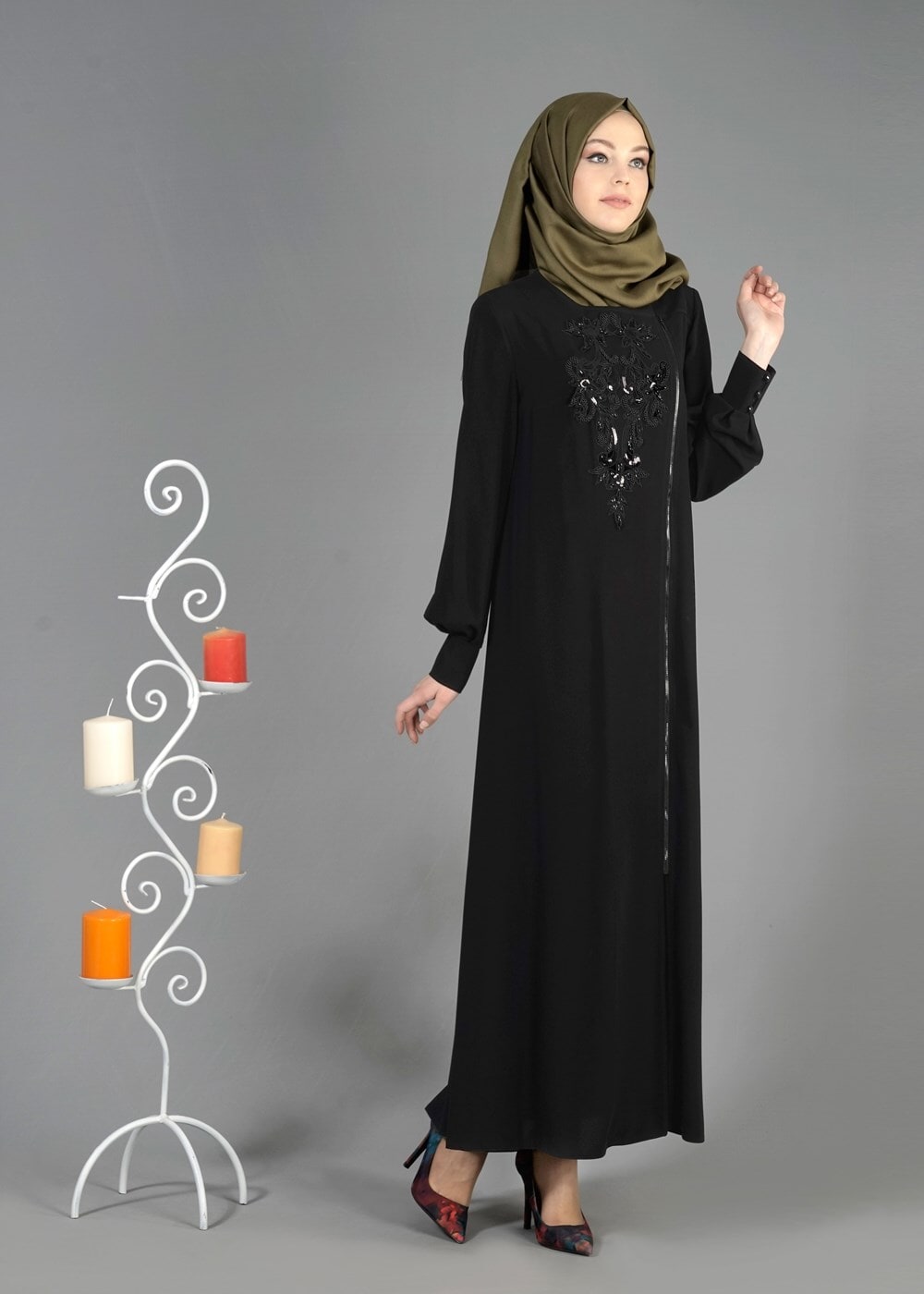 Tesettür giyim SİYAH T 8156 Gino Tesettür Ferace-Alv Fashion