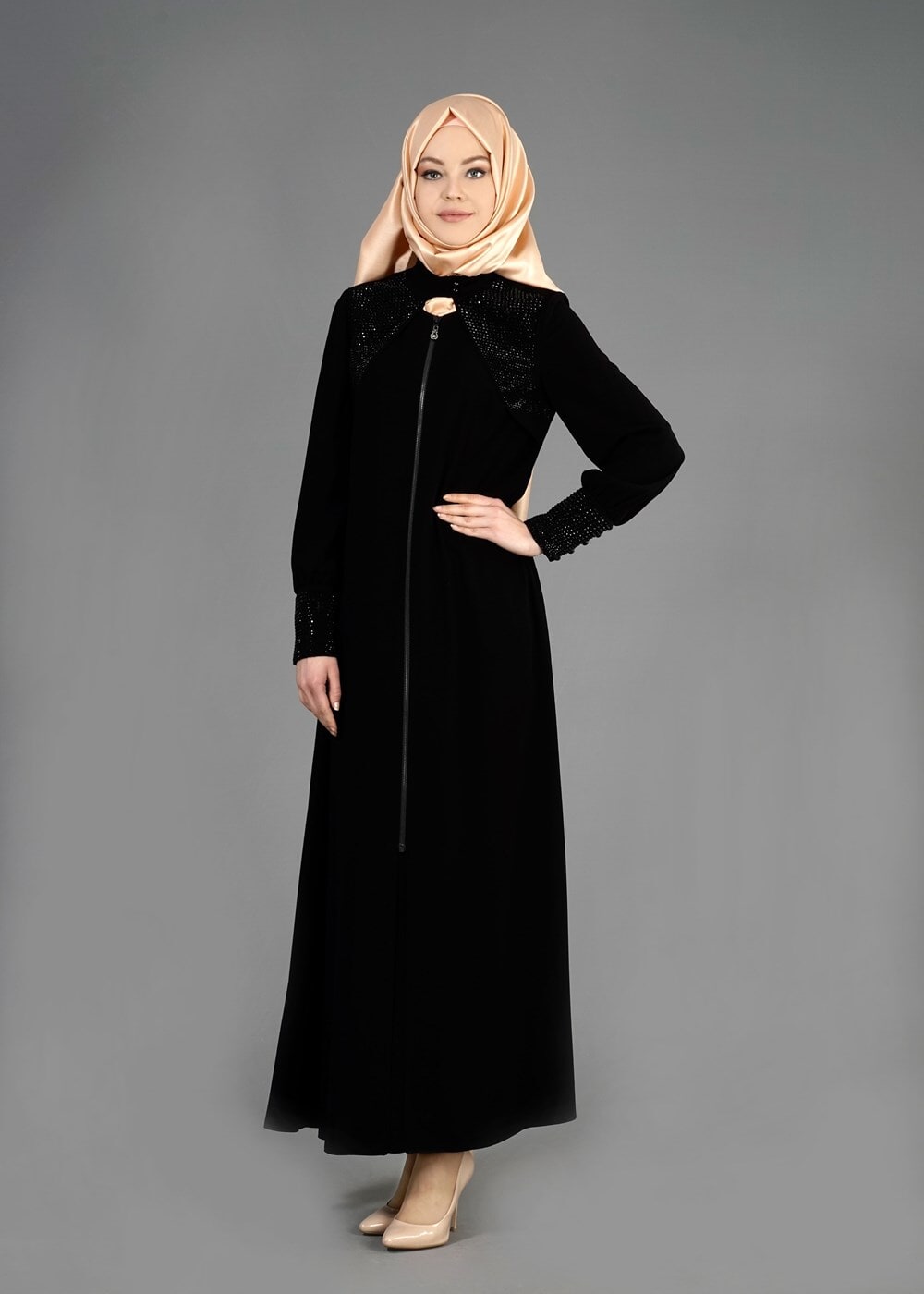 Tesettür giyim SİYAH T 8124 Gino Tesettür Ferace-Alv Fashion