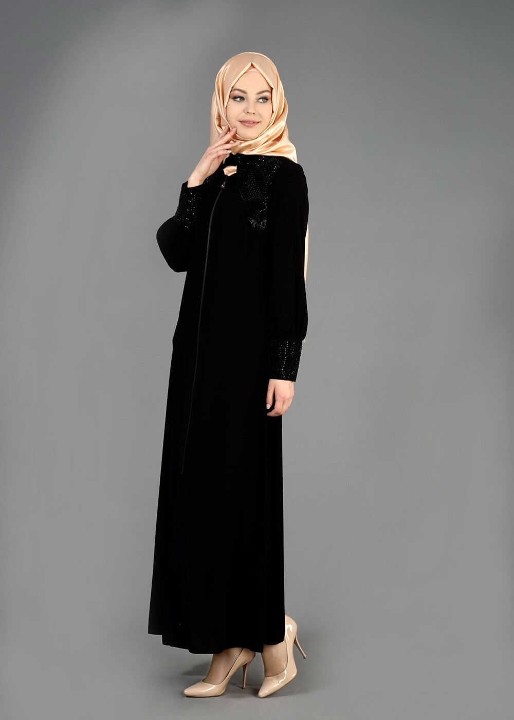 Tesettür giyim SİYAH T 8124 Gino Tesettür Ferace-Alv Fashion