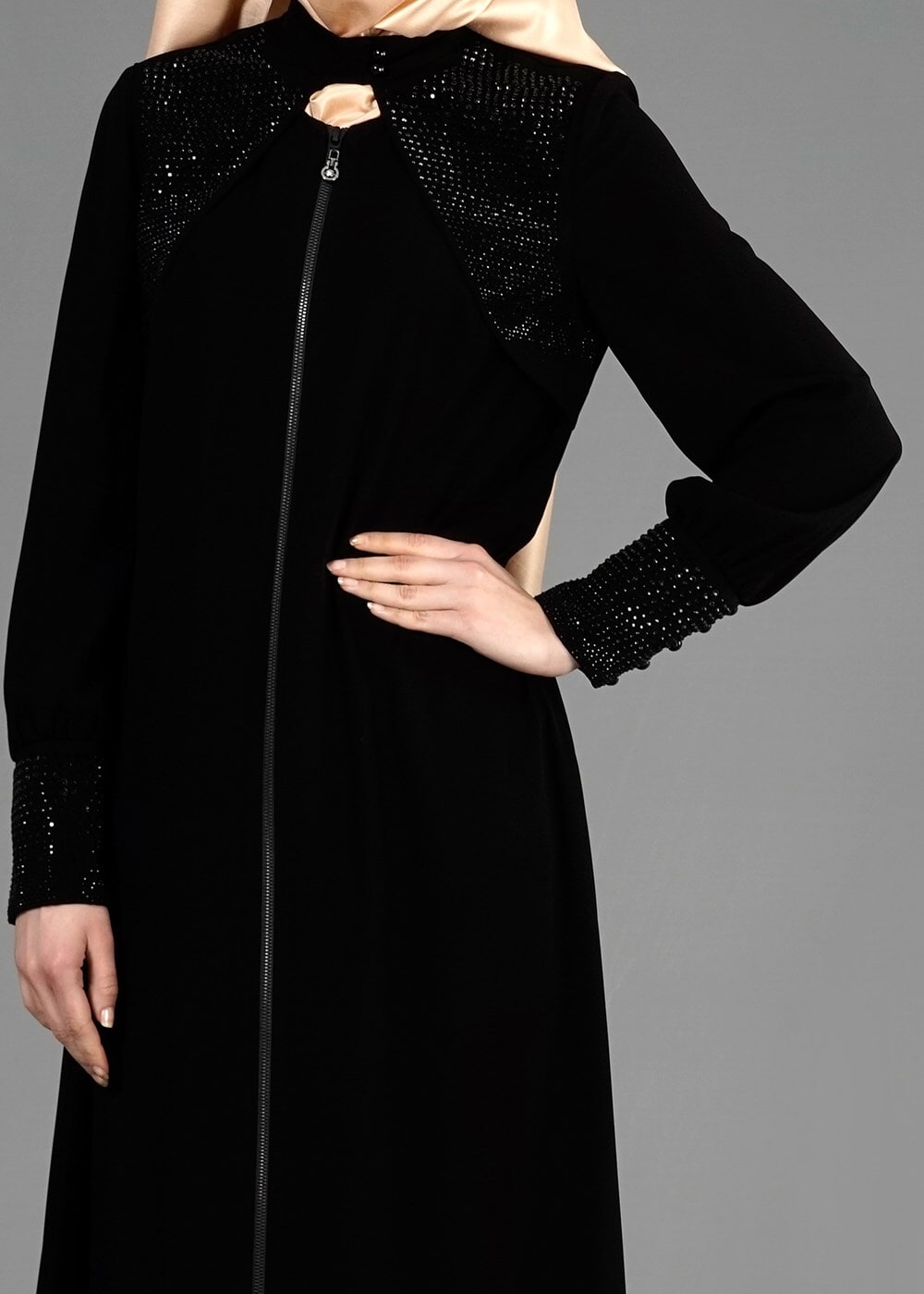 Tesettür giyim SİYAH T 8124 Gino Tesettür Ferace-Alv Fashion