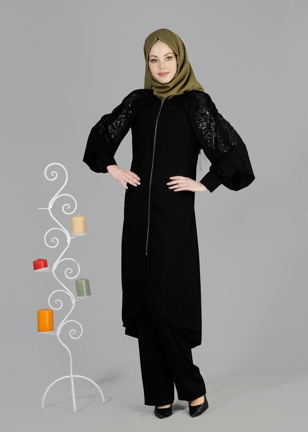 Tesettür giyim SİYAH T 8149 Sude Tesettürlü Pantolon Ferace-Alv Fashion