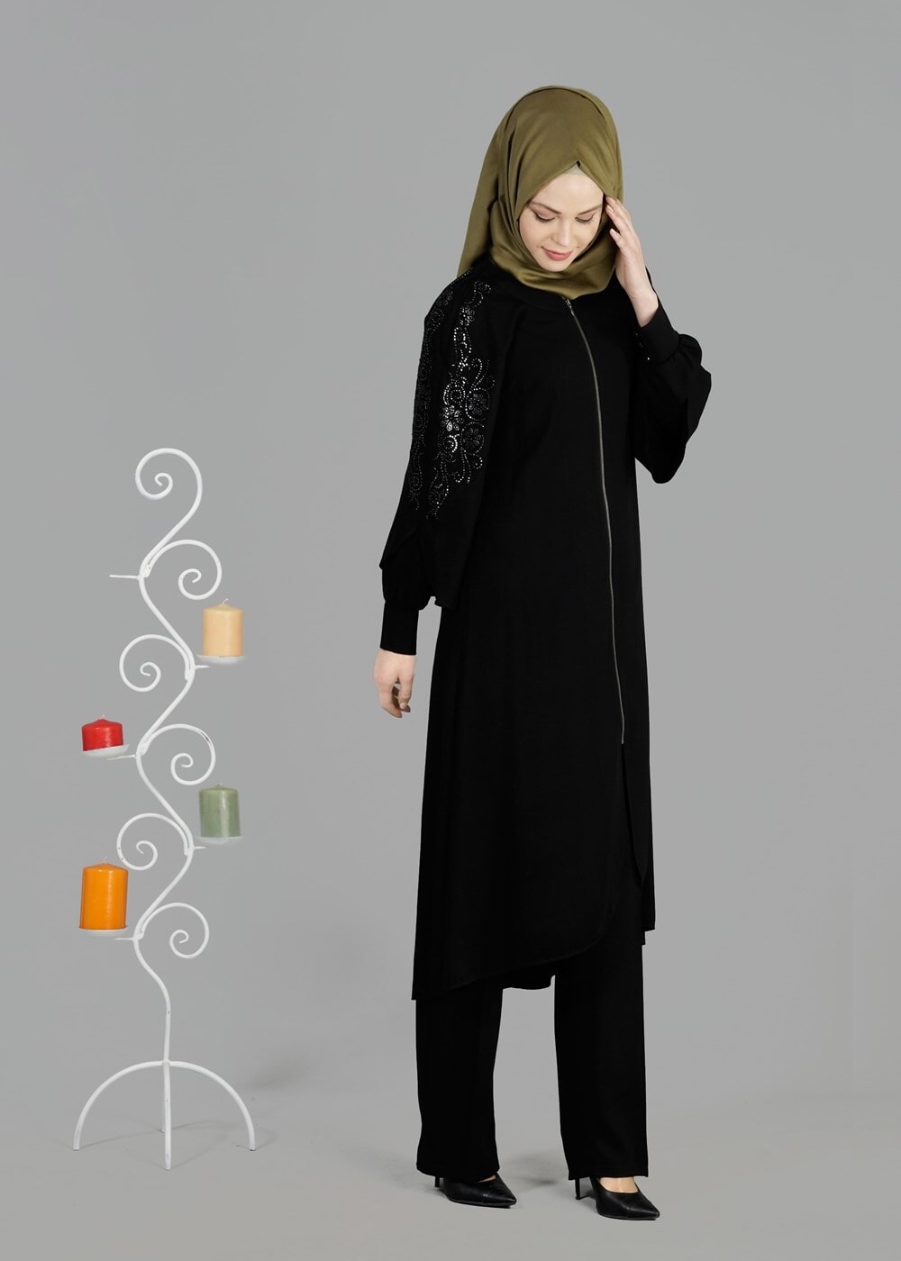 Tesettür giyim SİYAH T 8149 Sude Tesettürlü Pantolon Ferace-Alv Fashion