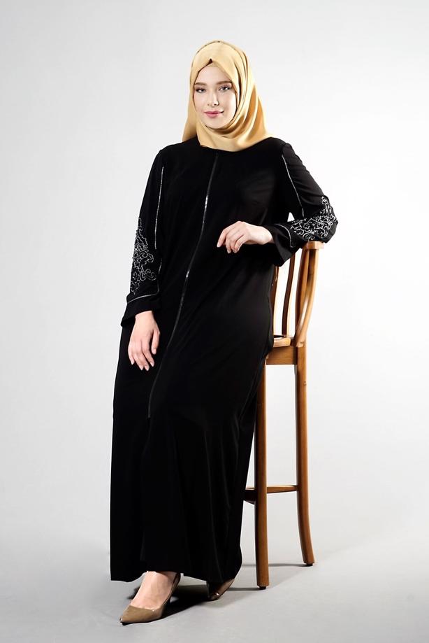 Hijab clothing BLACK T 8155 Gino Tesettür Ferace-Alv Fashion - TRENDTESETTÜR