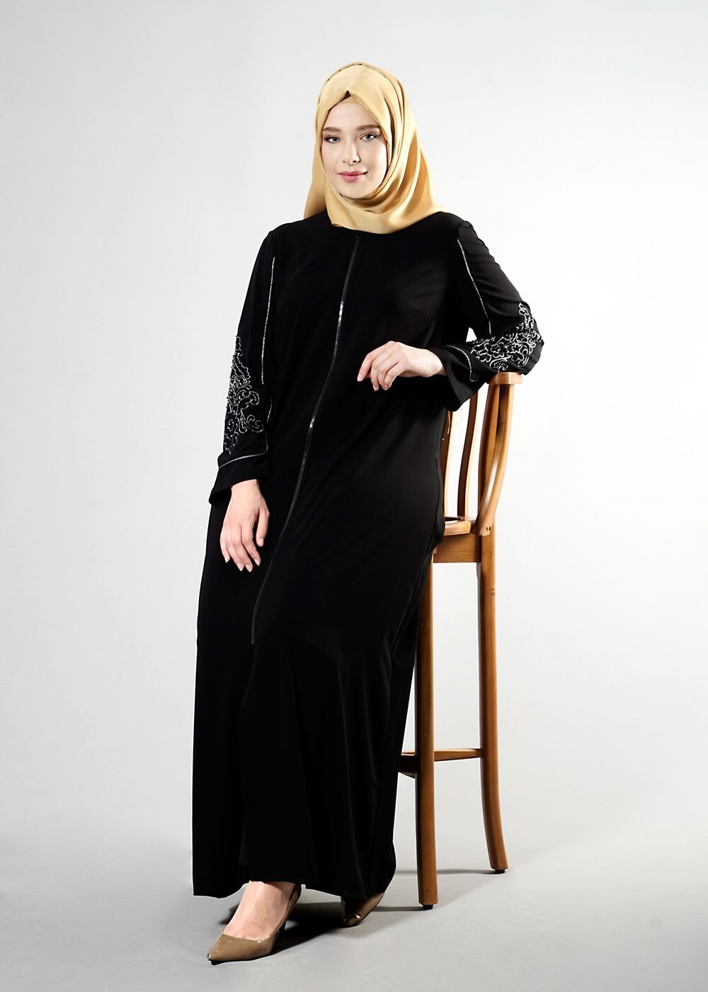 Tesettür giyim SİYAH T 8155 Gino Tesettür Ferace-Alv Fashion