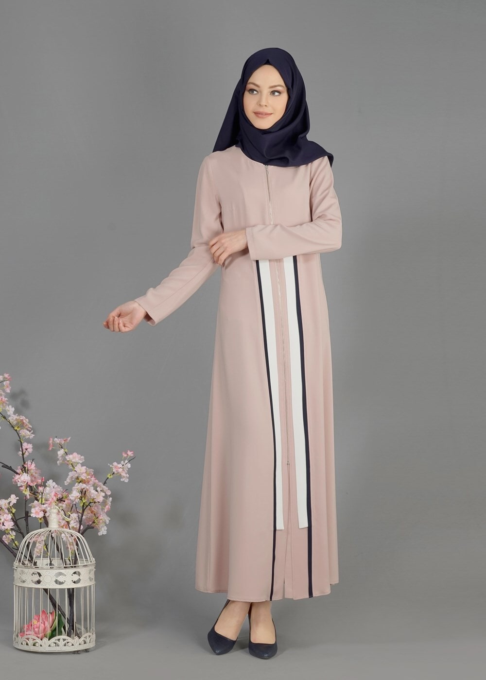 Tesettür giyim PUDRA T 8170 Farah Tesettür Ferace-Alv Fashion