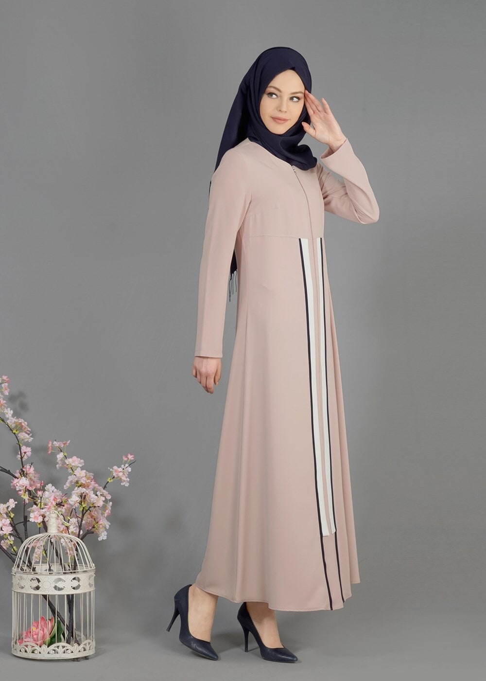 Tesettür giyim PUDRA T 8170 Farah Tesettür Ferace-Alv Fashion