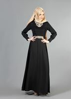 Vêtements hijab NOIR T 1630 Tuay Yakası Ve Beli Taş İşlemeli Abiye