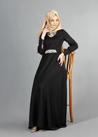 Vêtements hijab NOIR T 1630 Tuay Yakası Ve Beli Taş İşlemeli Abiye