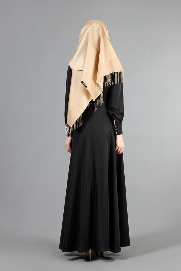 Vêtements hijab  T 1630 Tuay Yakası Ve Beli Taş İşlemeli Abiye - TRENDTESETTÜR