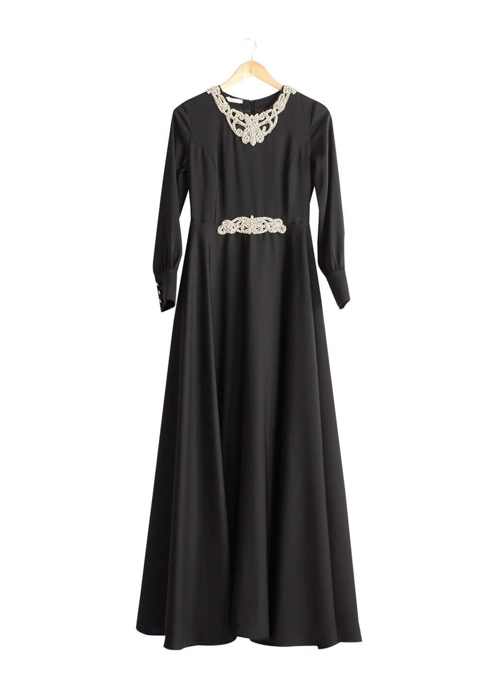 Vêtements hijab NOIR T 1630 Tuay Yakası Ve Beli Taş İşlemeli Abiye