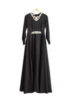 Vêtements hijab NOIR T 1630 Tuay Yakası Ve Beli Taş İşlemeli Abiye