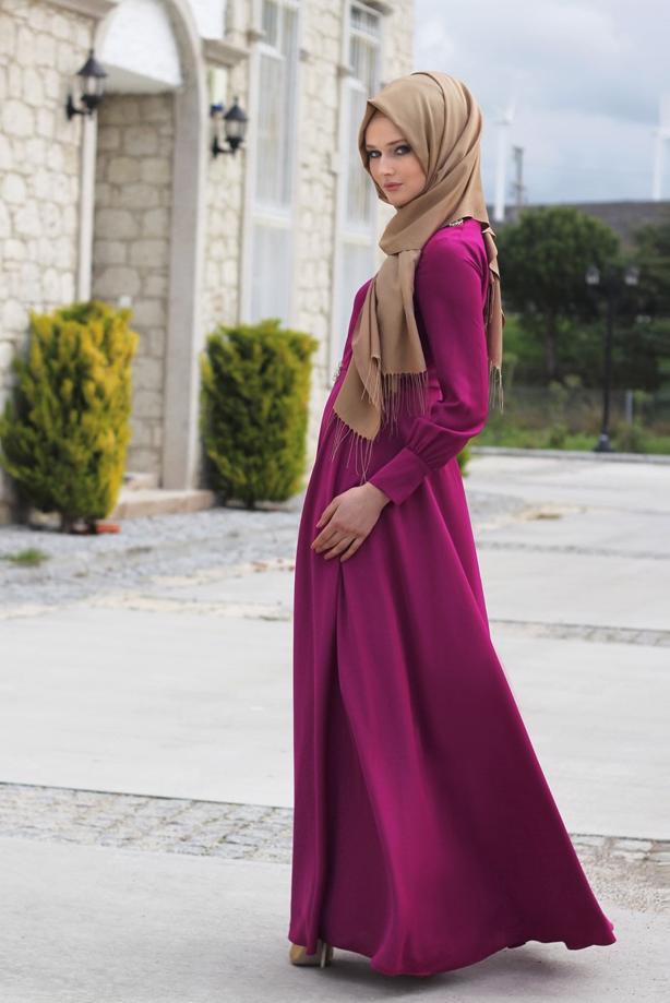Vêtements hijab  T 1630 Tuay Yakası Ve Beli Taş İşlemeli Abiye - TRENDTESETTÜR