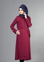Tesettür giyim FUŞYA T 2039 Tuay Kruvaze Kesim Erkek Yaka Cepli Trench