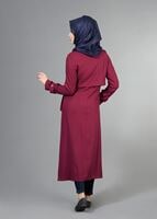 Tesettür giyim FUŞYA T 2039 Tuay Kruvaze Kesim Erkek Yaka Cepli Trench