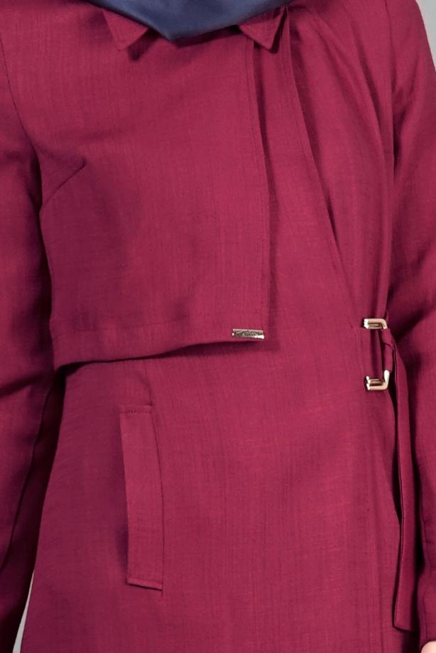 Tesettür giyim  T 2039 Tuay Kruvaze Kesim Erkek Yaka Cepli Trench - TRENDTESETTÜR