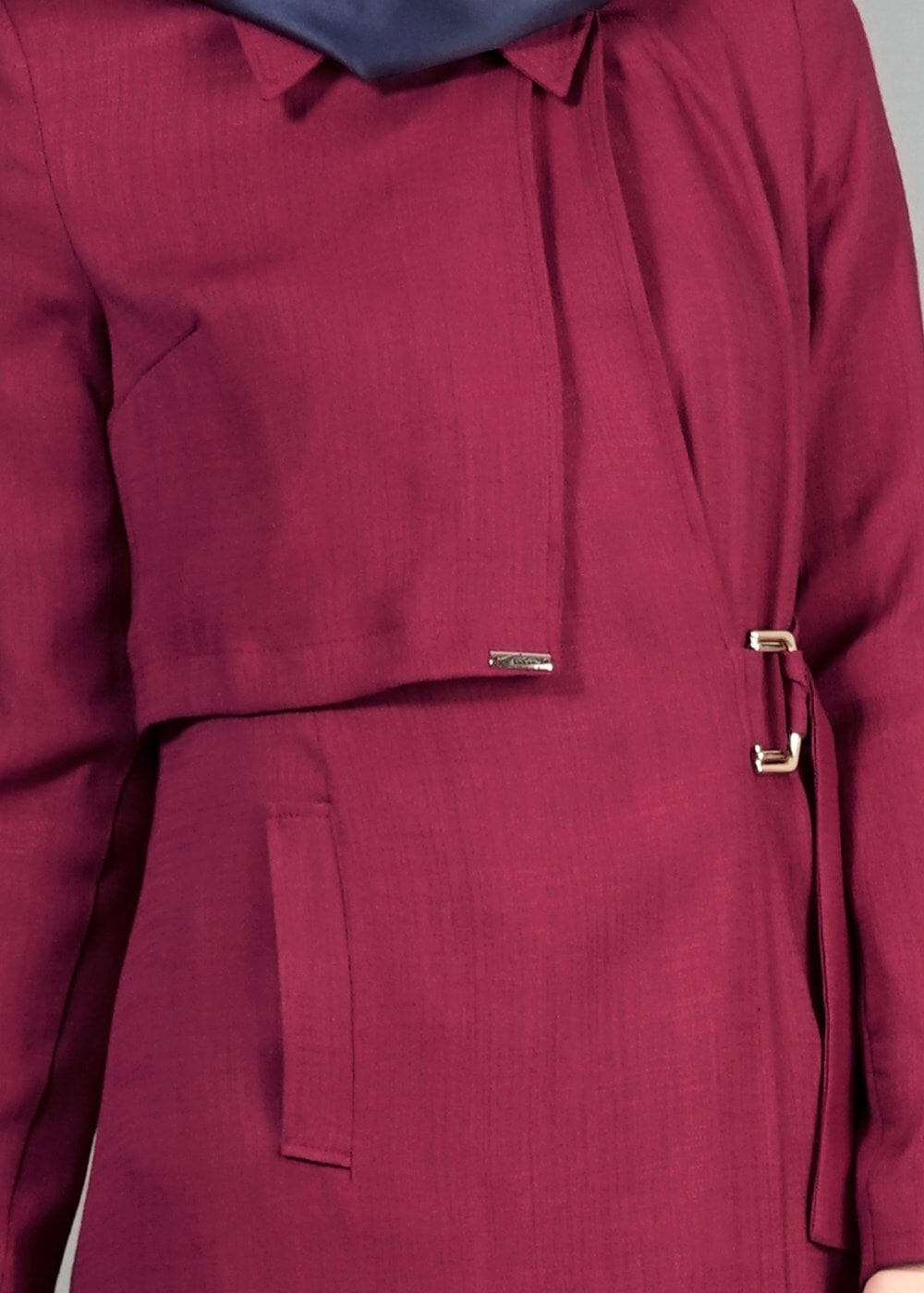 Tesettür giyim FUŞYA T 2039 Tuay Kruvaze Kesim Erkek Yaka Cepli Trench