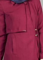 Tesettür giyim FUŞYA T 2039 Tuay Kruvaze Kesim Erkek Yaka Cepli Trench