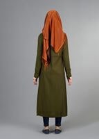 Tesettür giyim HAKİ T 2039 Tuay Kruvaze Kesim Erkek Yaka Cepli Trench