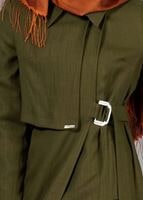 Tesettür giyim HAKİ T 2039 Tuay Kruvaze Kesim Erkek Yaka Cepli Trench