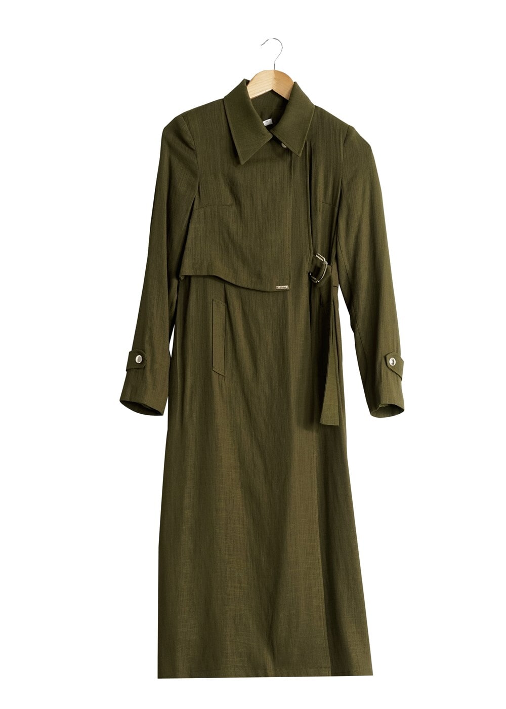 Tesettür giyim HAKİ T 2039 Tuay Kruvaze Kesim Erkek Yaka Cepli Trench