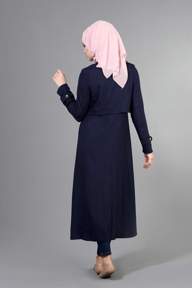 Hijab clothing  T 2039 Tuay Kruvaze Kesim Erkek Yaka Cepli Trench - TRENDTESETTÜR