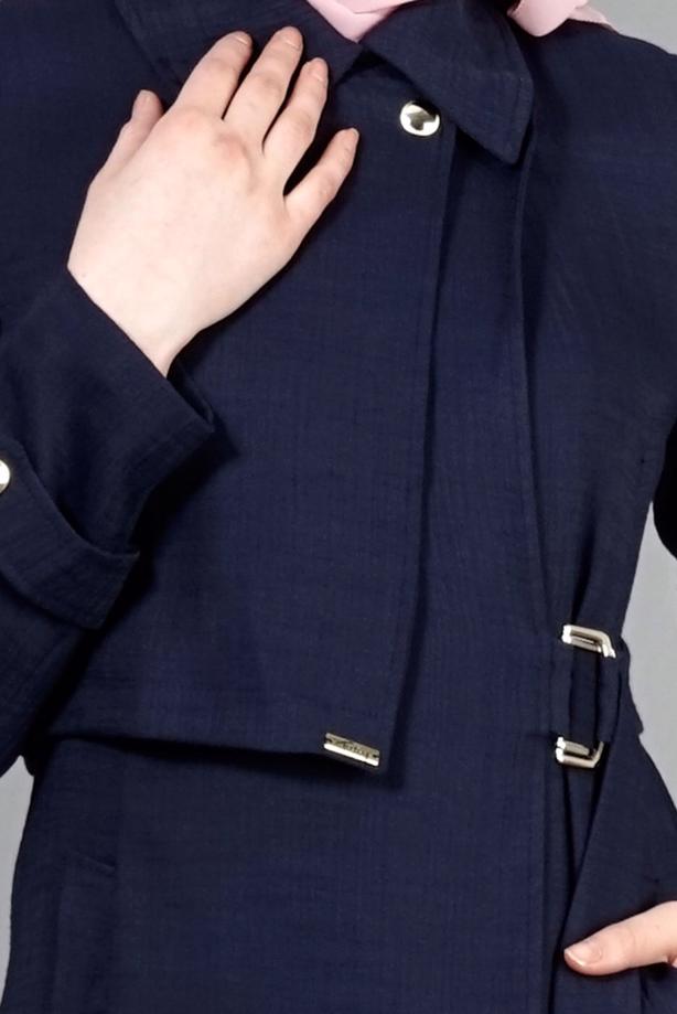 Hijab clothing  T 2039 Tuay Kruvaze Kesim Erkek Yaka Cepli Trench - TRENDTESETTÜR