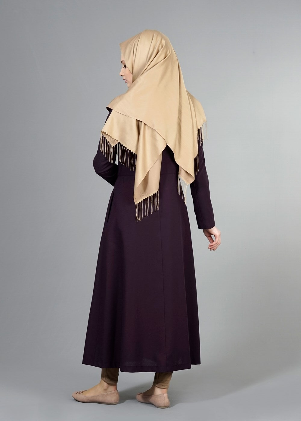 Tesettür giyim MOR T 2063 Tuay Pileli Sıfır Yaka Trench