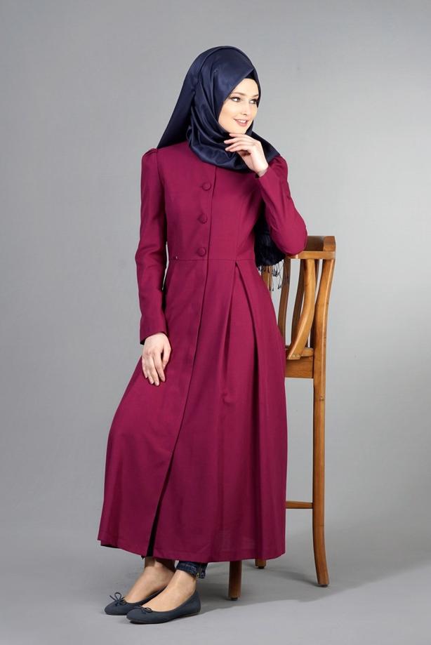 Vêtements hijab  T 2063 Tuay Pileli Sıfır Yaka Trench - TRENDTESETTÜR