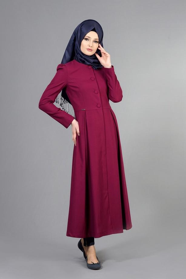 Vêtements hijab  T 2063 Tuay Pileli Sıfır Yaka Trench - TRENDTESETTÜR