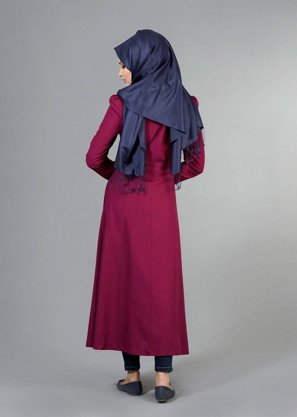 Vêtements hijab FUCHSIA T 2063 Tuay Pileli Sıfır Yaka Trench