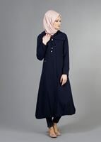 Tesettür giyim LACİVERT T 2076 Tuay Şal Yaka Kapşonlu Trench