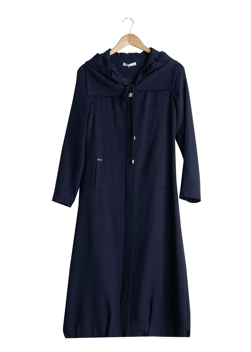 Tesettür giyim LACİVERT T 2076 Tuay Şal Yaka Kapşonlu Trench