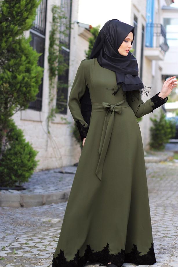 Vêtements hijab  T 2079 Tuay Küpür Detaylı Kuşaklı Abiye - TRENDTESETTÜR