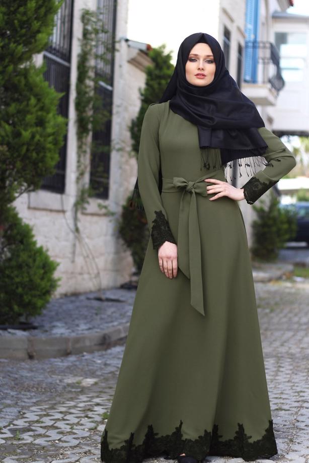 Vêtements hijab  T 2079 Tuay Küpür Detaylı Kuşaklı Abiye - TRENDTESETTÜR