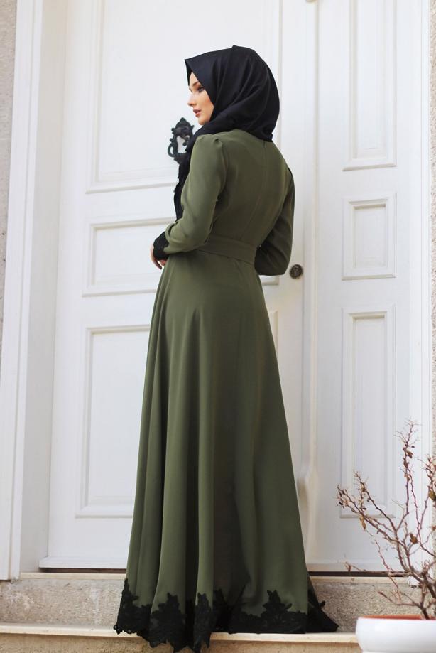 Vêtements hijab  T 2079 Tuay Küpür Detaylı Kuşaklı Abiye - TRENDTESETTÜR