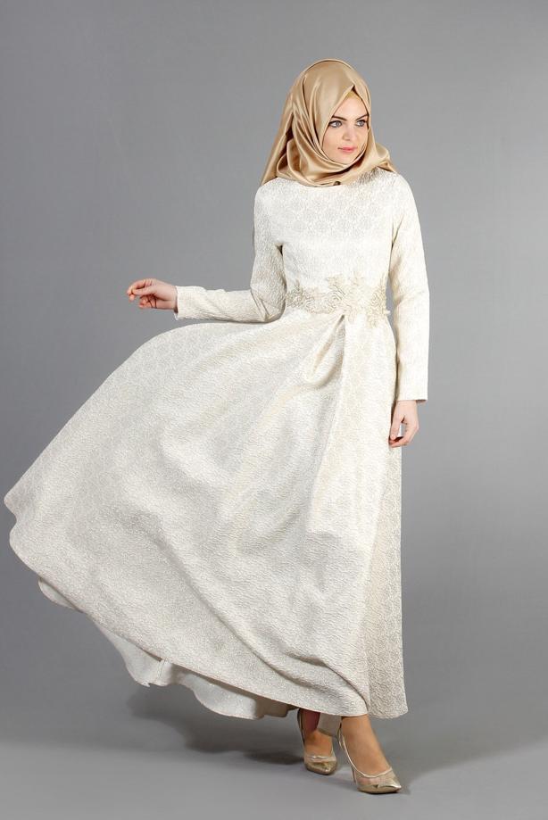 Hijab clothing  T 2080 Tuay Varaklı Küpür Detaylı Abiye - TRENDTESETTÜR