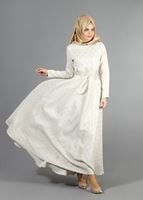 Tesettür giyim KREM GÜPÜR DETAYLI ABİYE ELBİSE 2080 