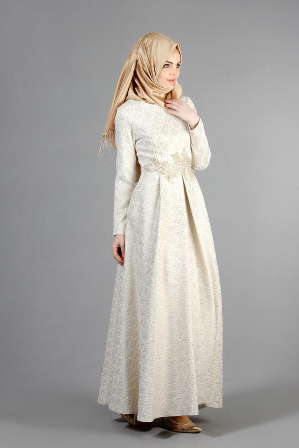 Hijab clothing  T 2080 Tuay Varaklı Küpür Detaylı Abiye - TRENDTESETTÜR