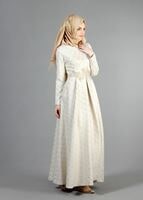 Tesettür giyim KREM GÜPÜR DETAYLI ABİYE ELBİSE 2080 