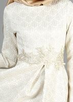 Tesettür giyim KREM GÜPÜR DETAYLI ABİYE ELBİSE 2080 