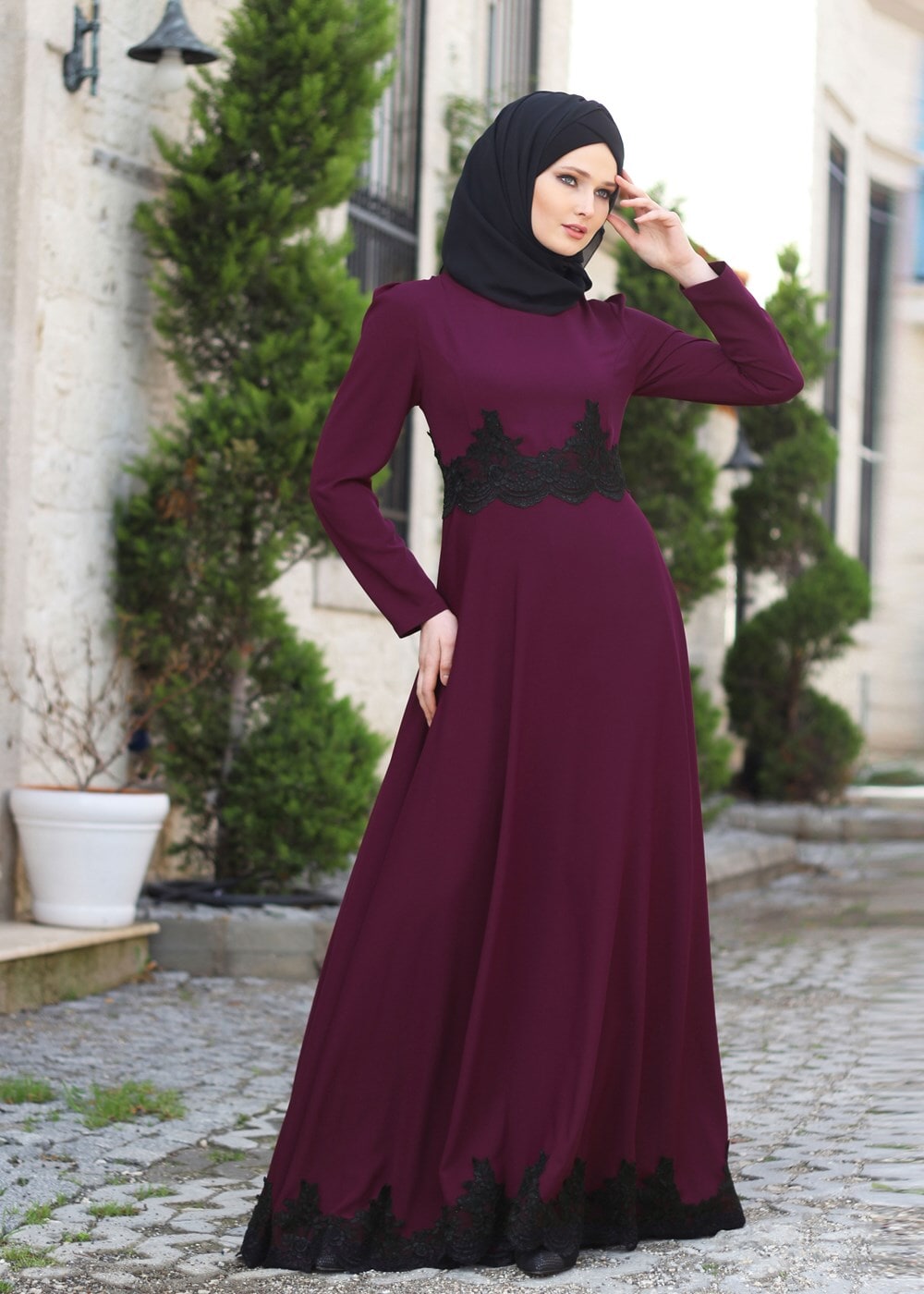 Vêtements hijab PRUNE T 2108 Tuay Küpür Detaylı Abiye