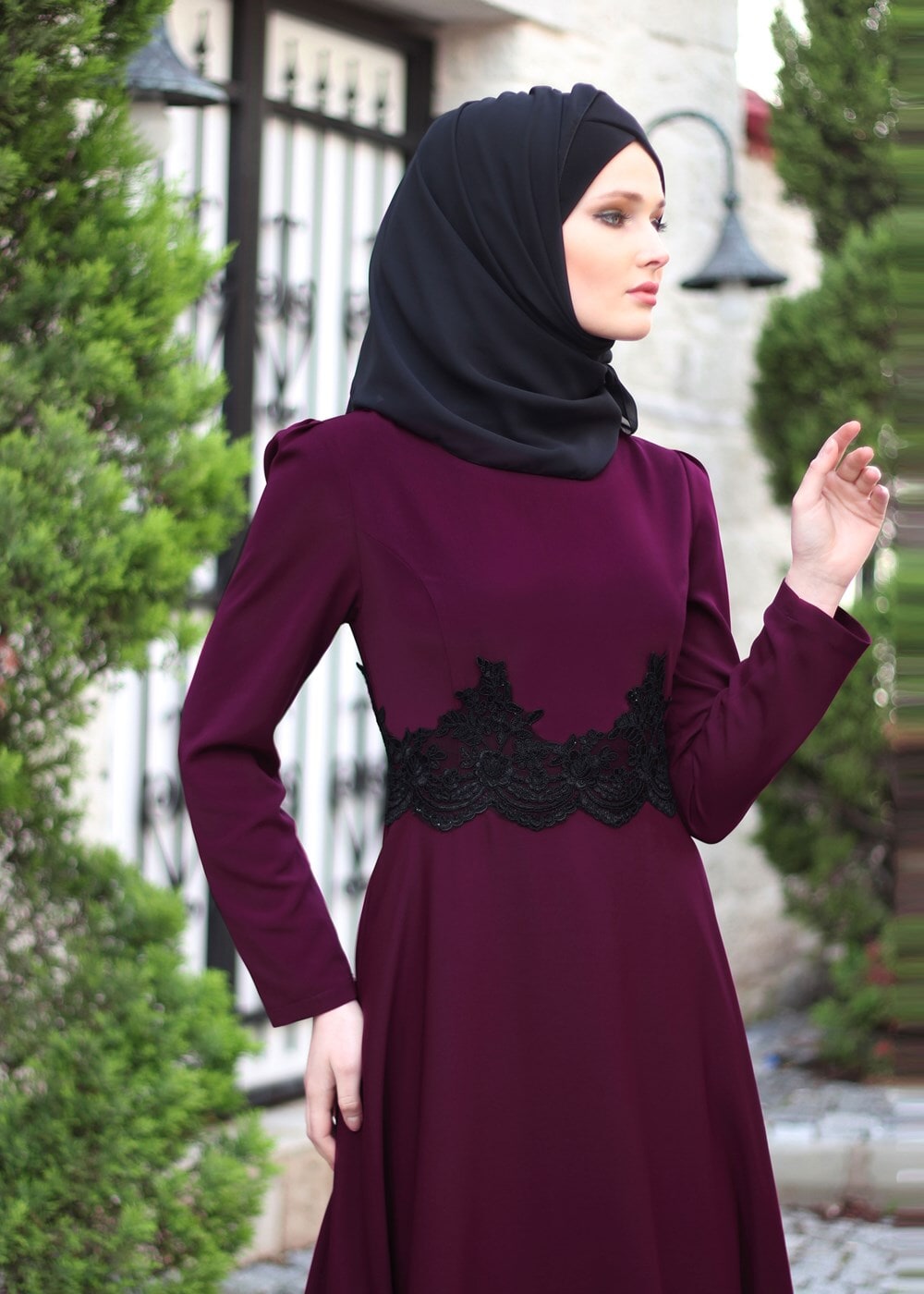 Vêtements hijab PRUNE T 2108 Tuay Küpür Detaylı Abiye