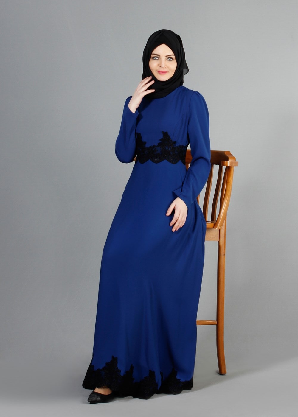 Vêtements hijab BLEU MARINE T 2108 Tuay Küpür Detaylı Abiye
