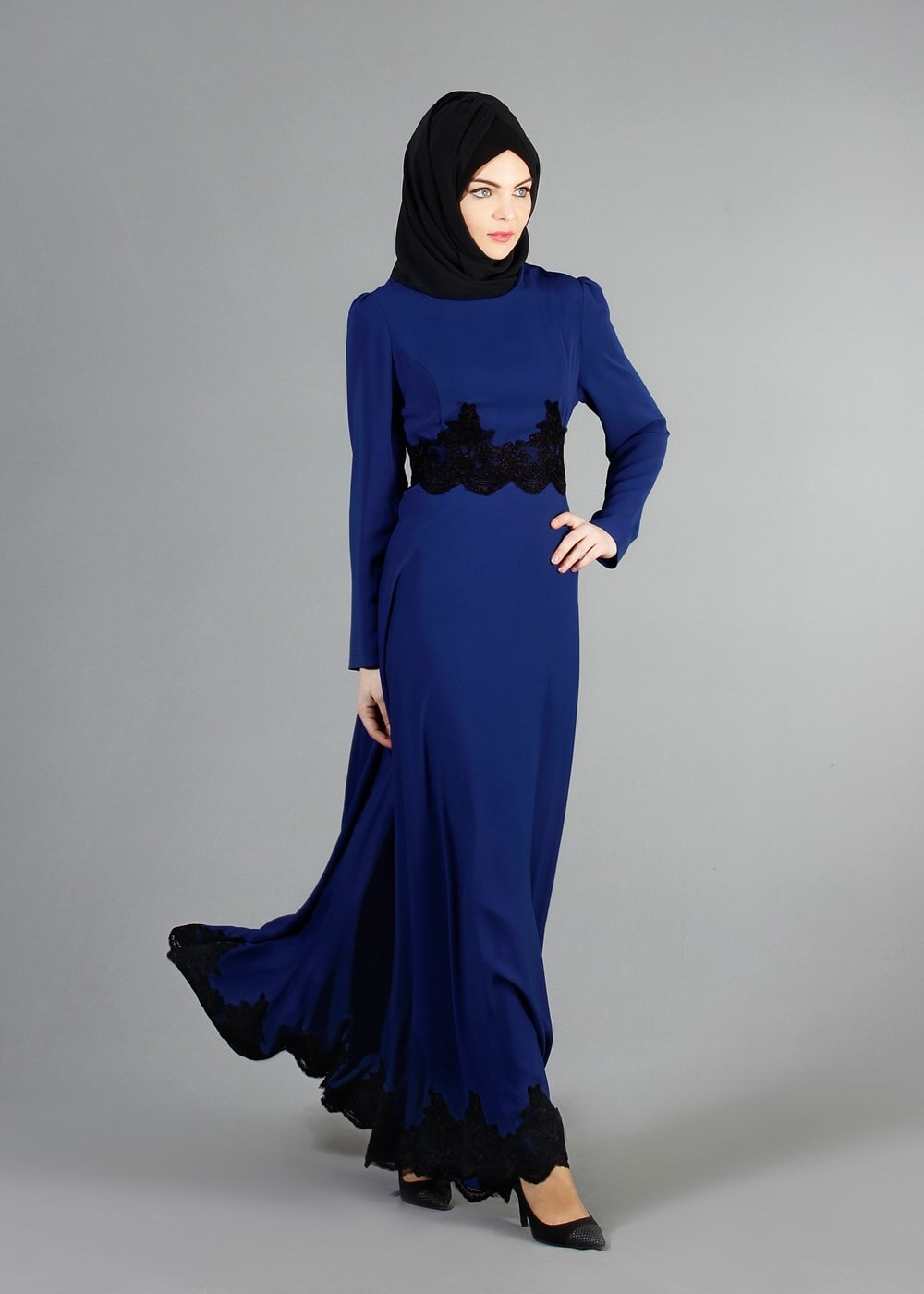 Vêtements hijab BLEU MARINE T 2108 Tuay Küpür Detaylı Abiye